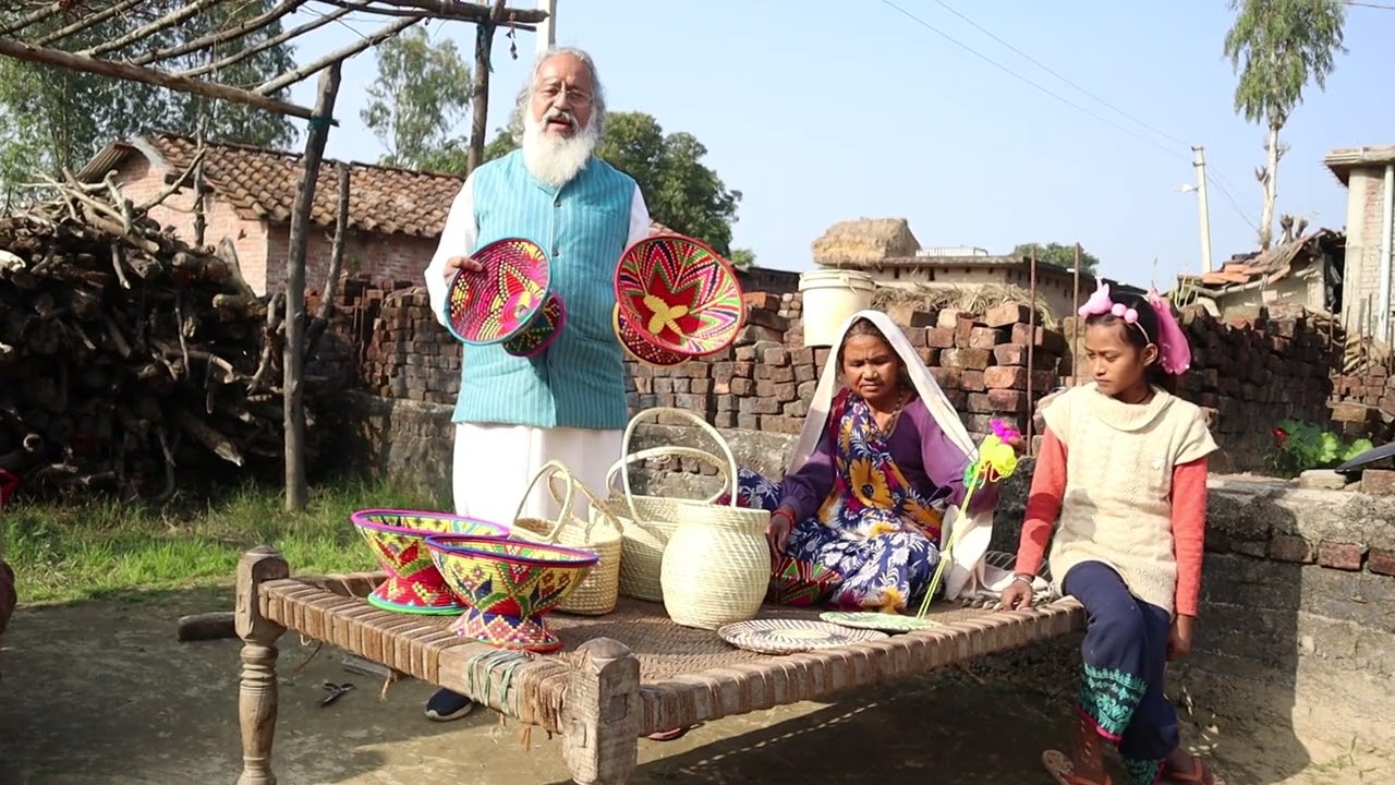 Tharu tribe from Uttarakhand making basket with jungal grass ..