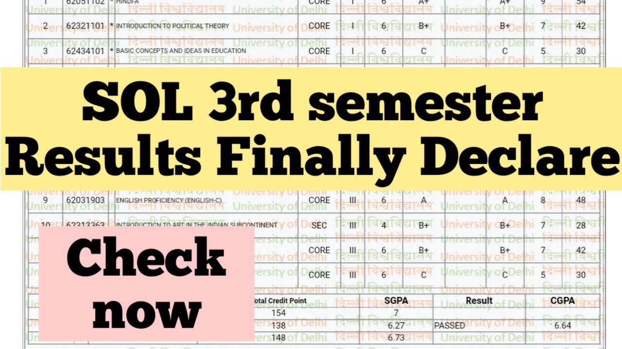 DU SOL 3rd semester Results Declare Nov/Dec Exam 2021
