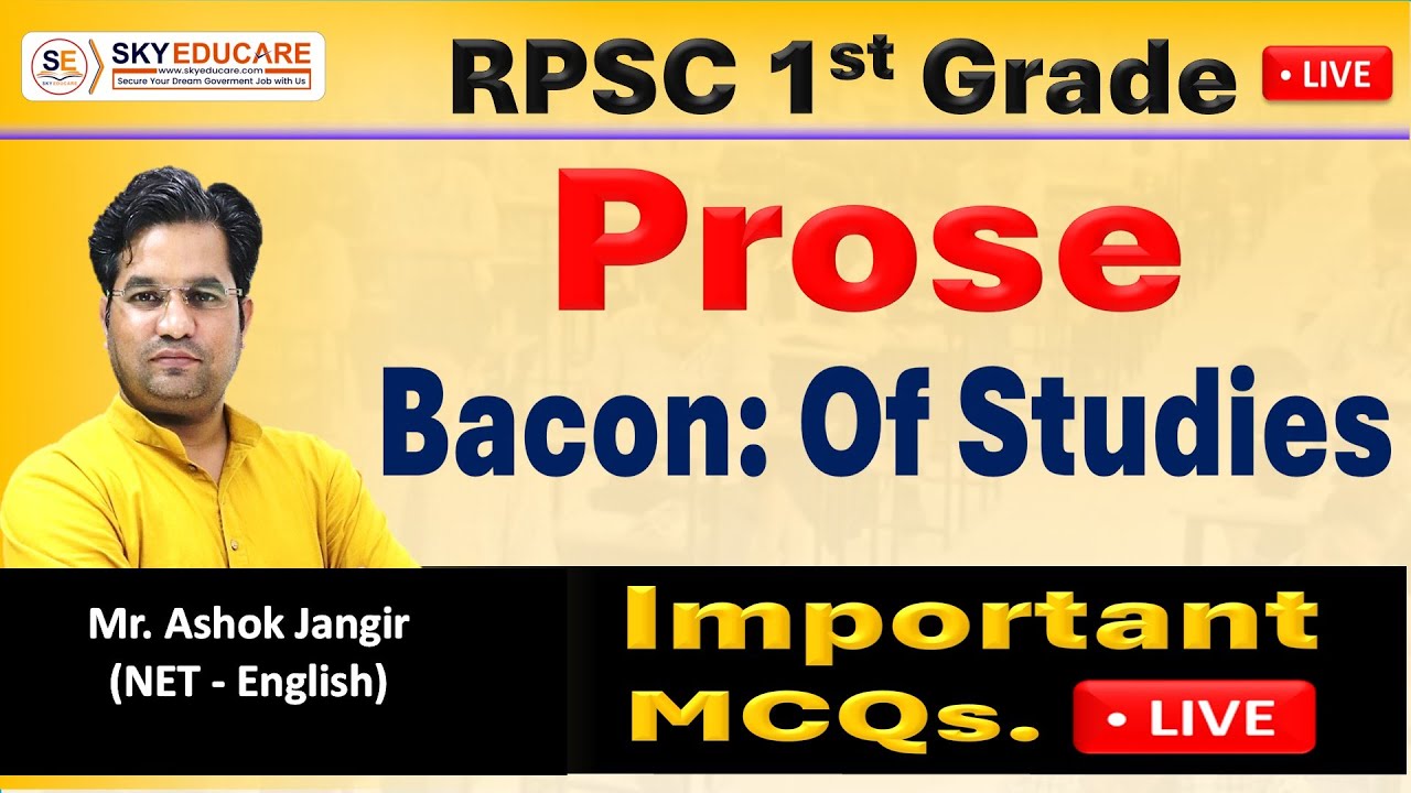 RPSC 1st Grade English Literature, Prose,  Bacon: Of Studies, Important MCQs. Live, Ashok Jangir Sir