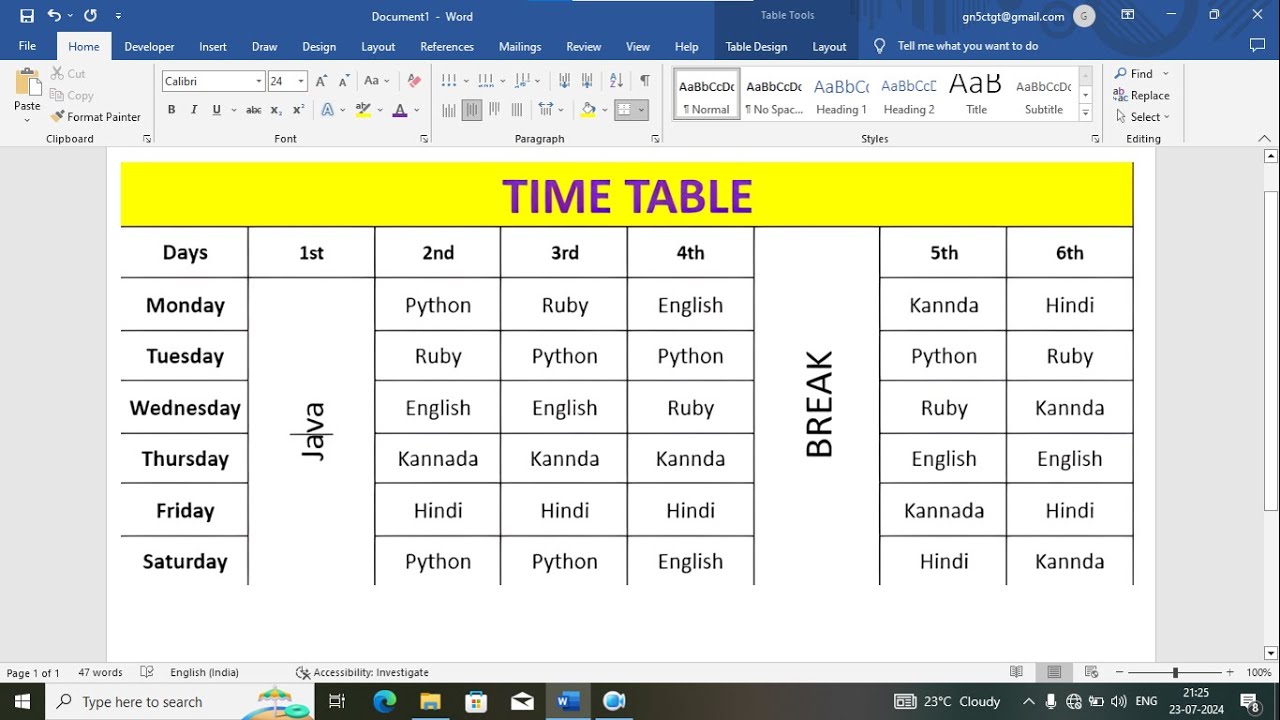 How To Make Time Table In MS Word | How To Create Time Table In Microsoft Word | Time Table In Word
