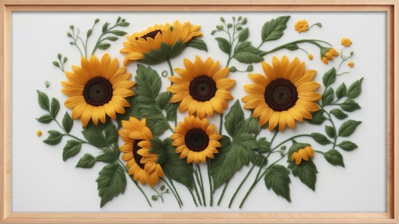 Sunflowers embroidery design 4k Frame TV art #sunflower #frametvart #sunflower #embroiderydesign
