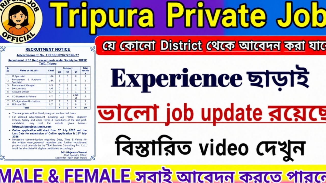 👉  Tripura New Jobs Today | ত্রিপুরা নতুন চাকরি | Private & Part Time 🔥