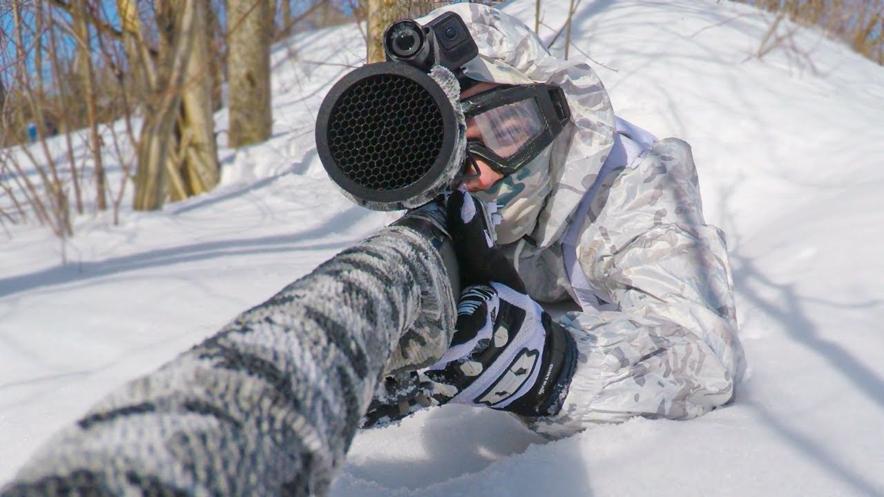 Stealth Snow Sniper Airsoft Winter Suit Gameplay