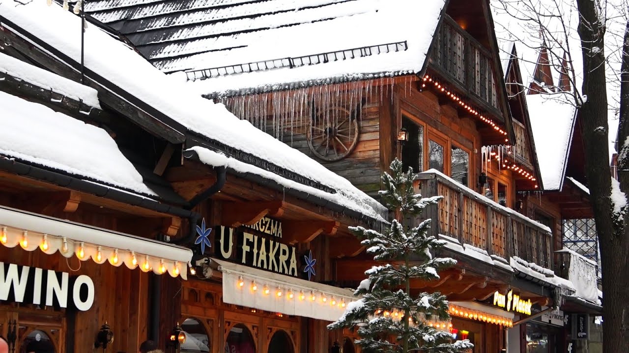Walking tour in Zakopane at winter   Krupowki street, Market and Gubalowka advent lights