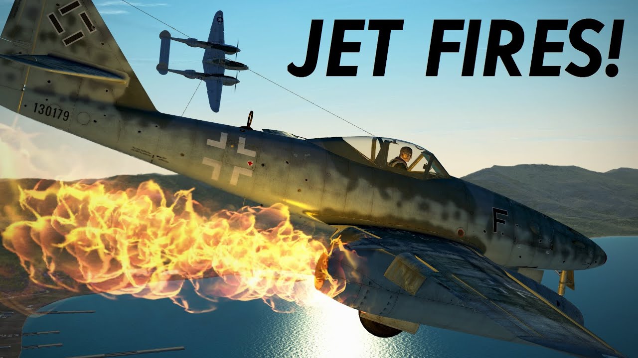 World War II Flight simulator IL-2: Great Battles; Me-262 Jet Aircraft Engine fires and explosions.