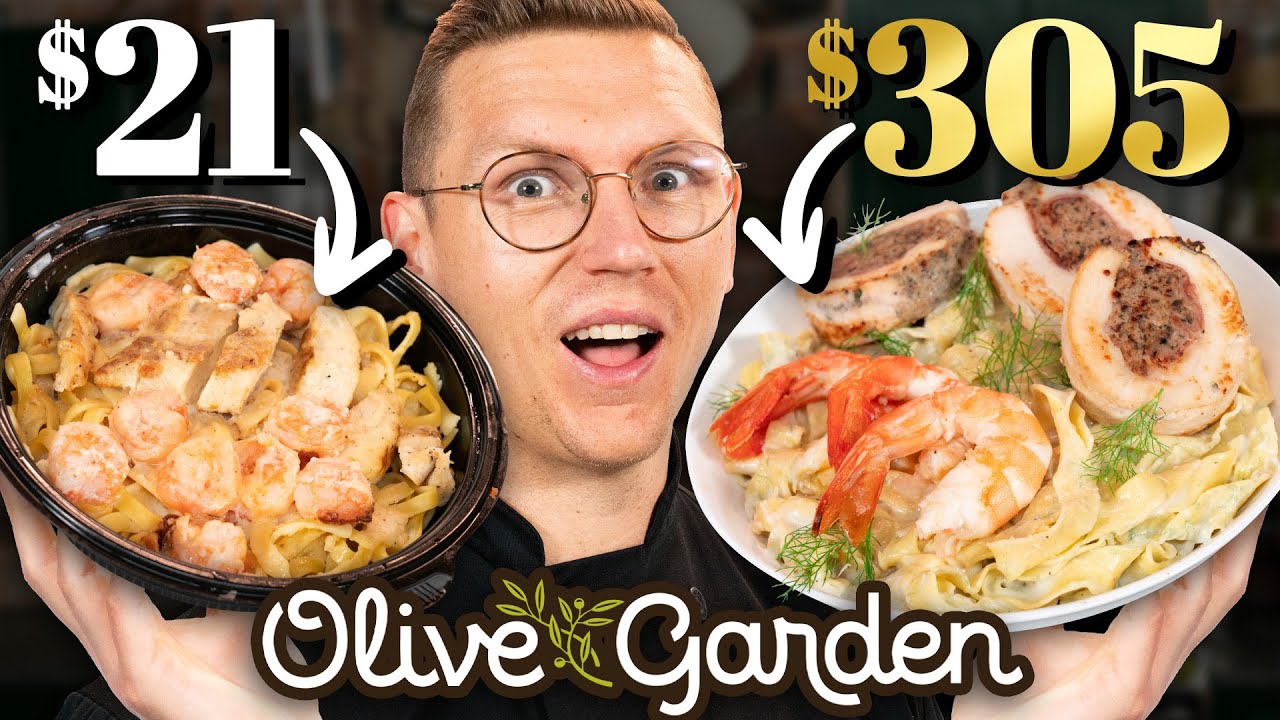 $21 vs. $305 Olive Garden Chicken Alfredo Taste Test | FANCY FAST FOOD