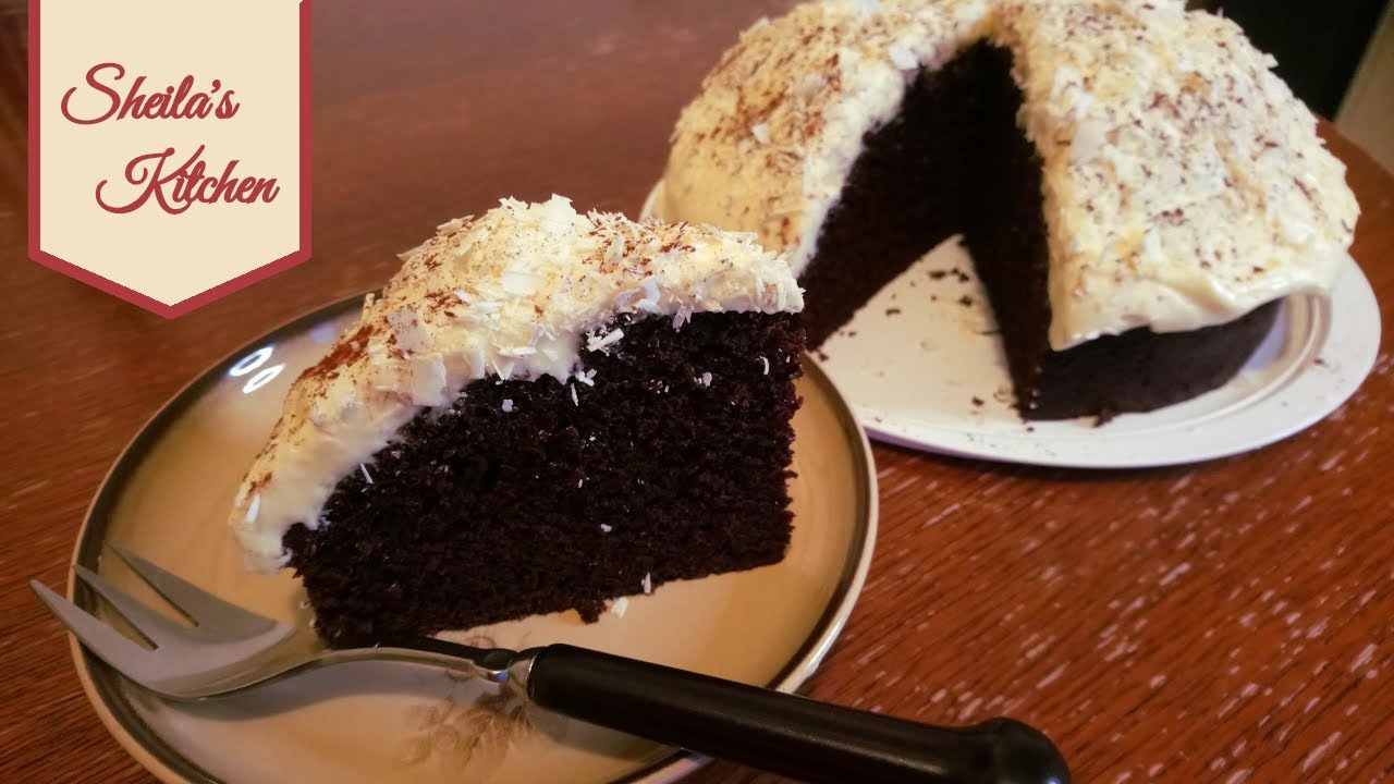 Chocolate Guinness cake with white chocolate cream topping