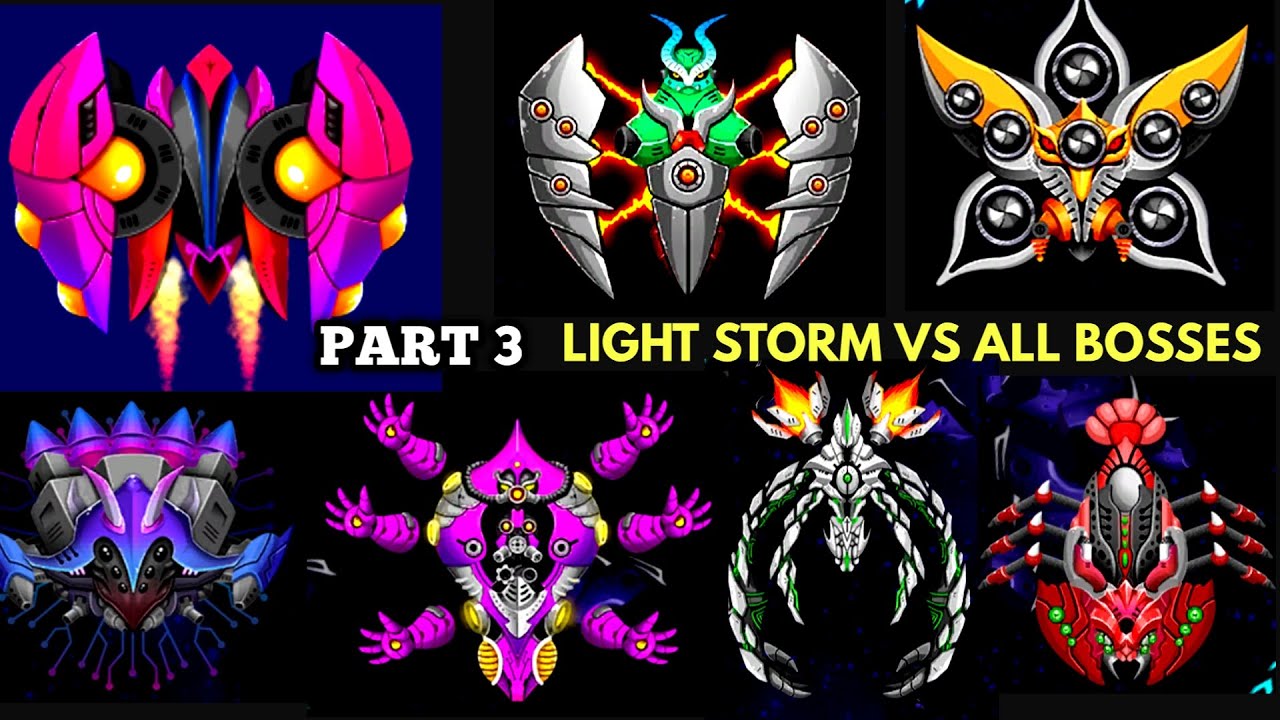 Space shooter Galaxy attack Galaxy shooter | Light storm vs All bosses part 3  21 to 29 bosses
