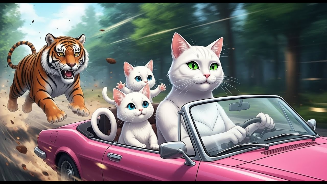 Mom Cat Races Through the Forest to Save Her Kittens from a Fierce Tiger Emotional Kids Cartoon.
