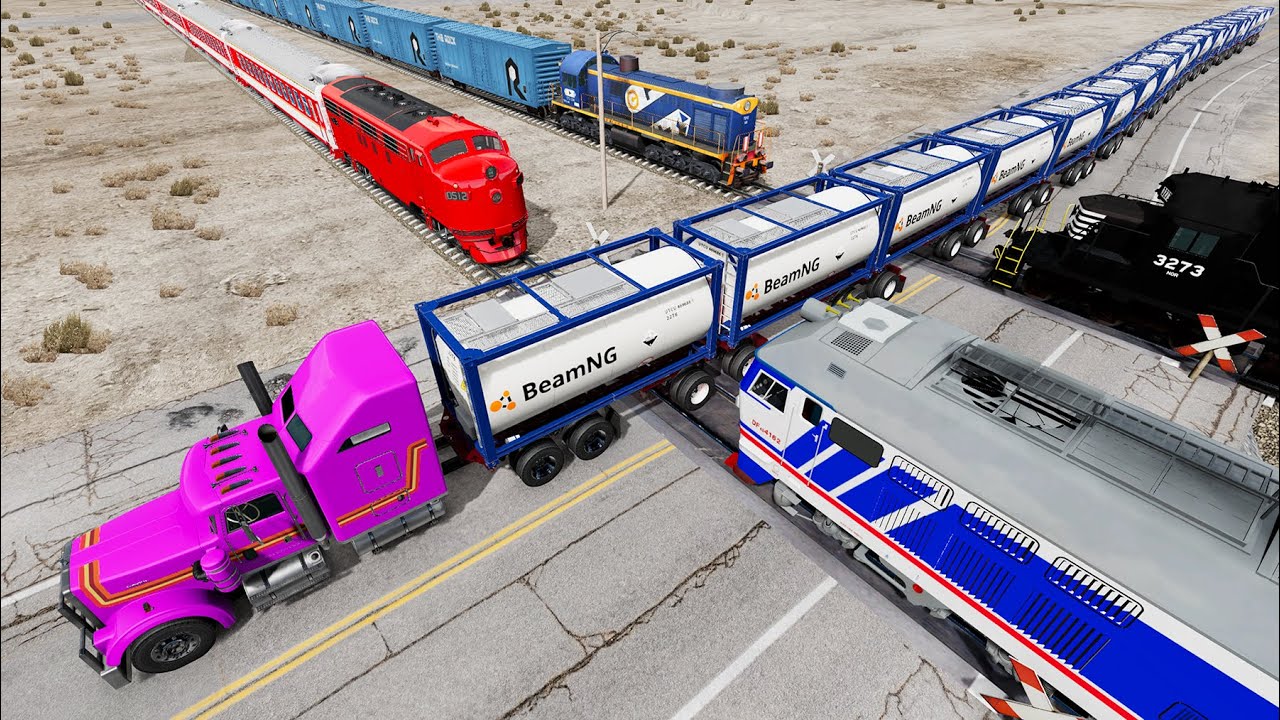 Long Giant Truck Accidents on Rail and Train is Coming #114 | BeamNG Drive
