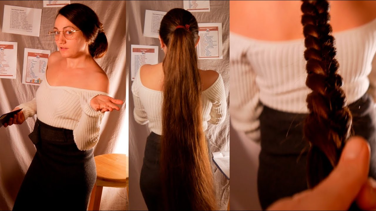 PREVIEW 😉A teacher with super long hair and a student who tries to touch her hair😱