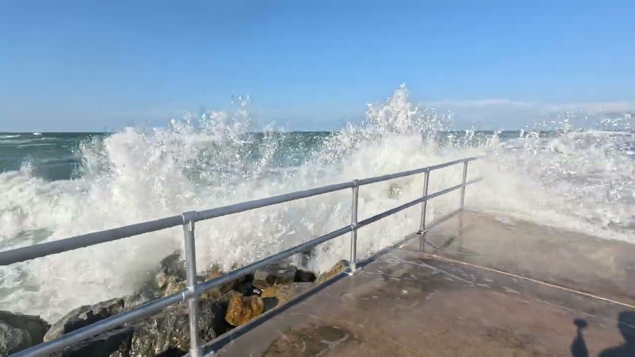 Hurricane Erin Waves Hitting Daytona Beach Florida. 4k video