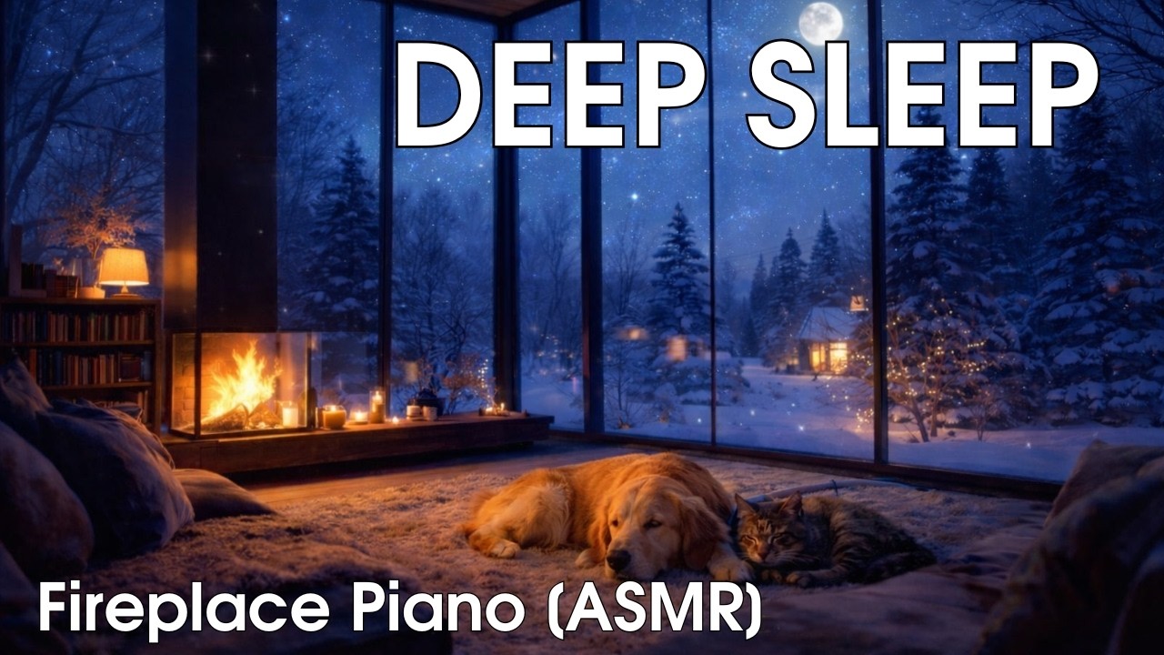 Snowy Night & Warm Fireplace ❄️ Cozy Piano Music for Deep Sleep