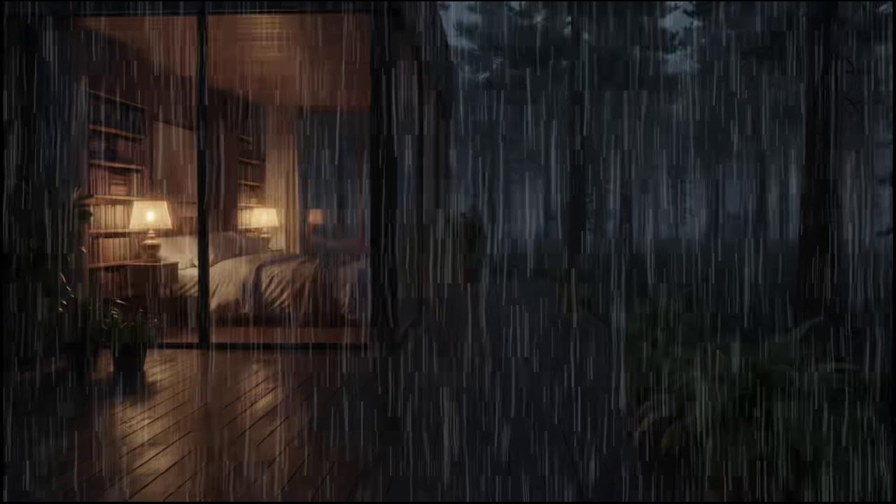 Cozy Forest Cabin at Night 🌲 | Calm rain ambience with continuous rain for stress relief