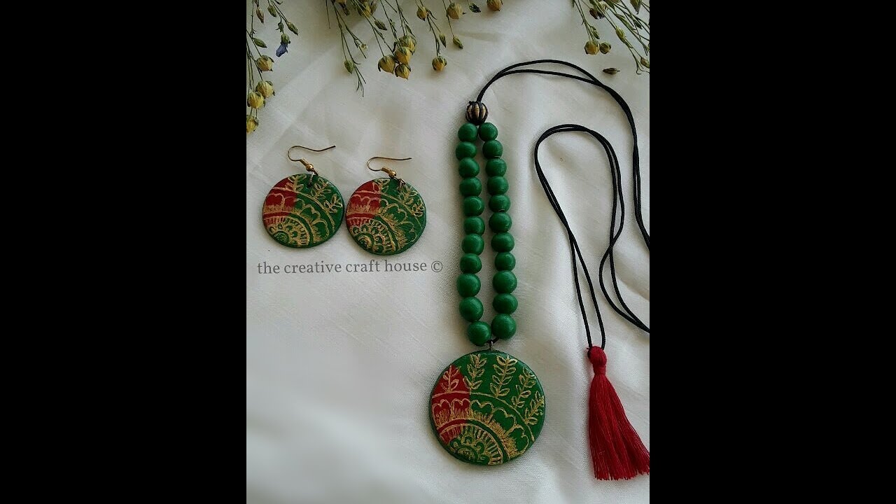 Diy how to make trendy very easy clay necklace at home using mouldit/m-seal/shilpkar/air dry clay