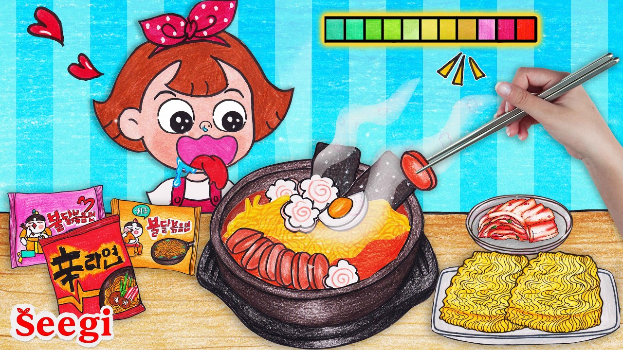 [🌙Сделай сам из бумаги] Готовим лапшу и мукбанг ночью 🍜 Seegi Stop Motion Paper - ASMR