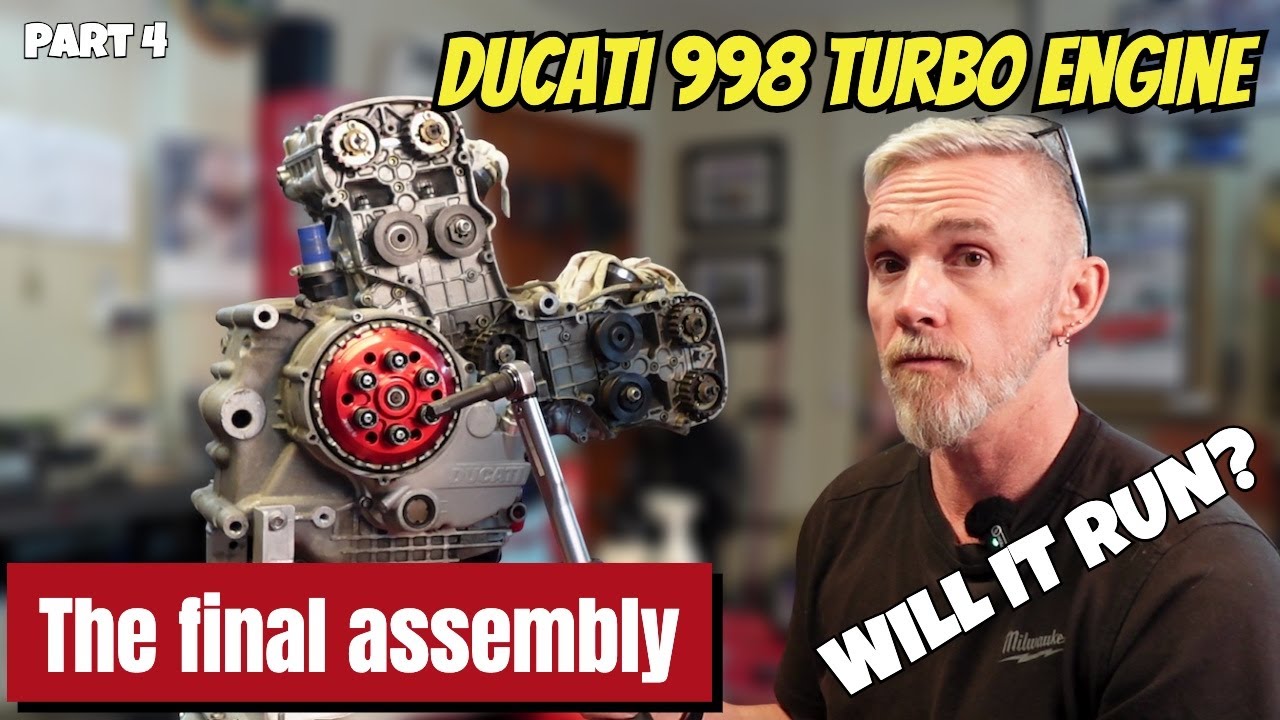 Окончательная сборка двигателя Ducati 998 Turbo перед стендовыми испытаниями.