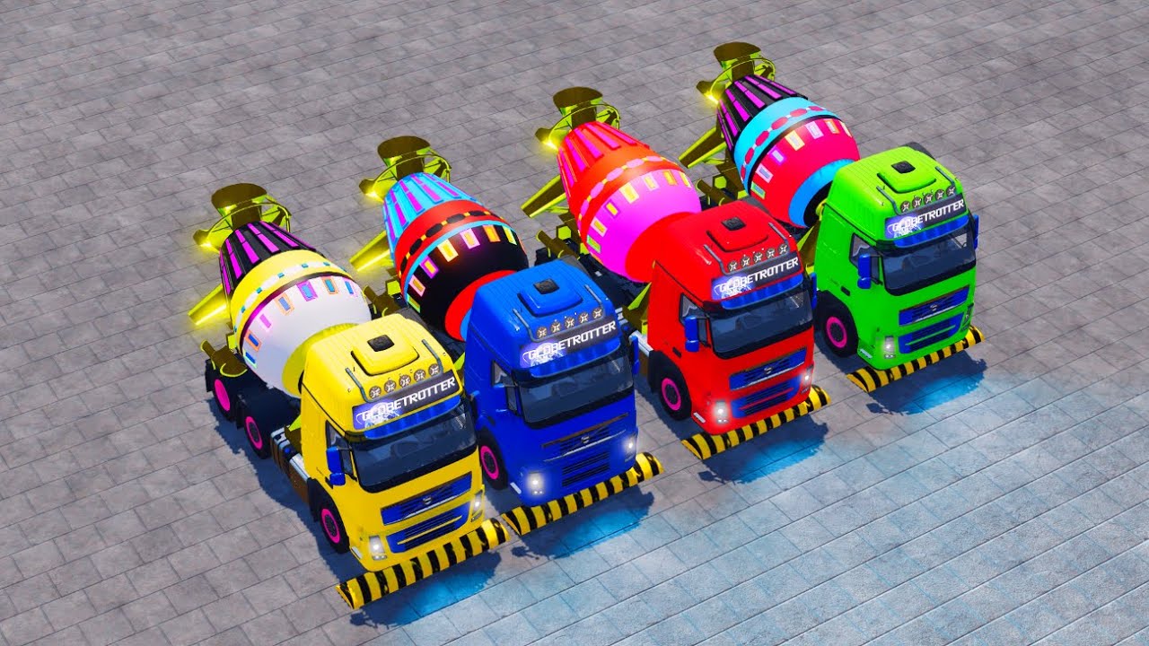 Garage with Colors   ALL MIXER TRUCK WITH DOUBLE FLATBED TRAILER TRUCK, MAN, VOLVO 