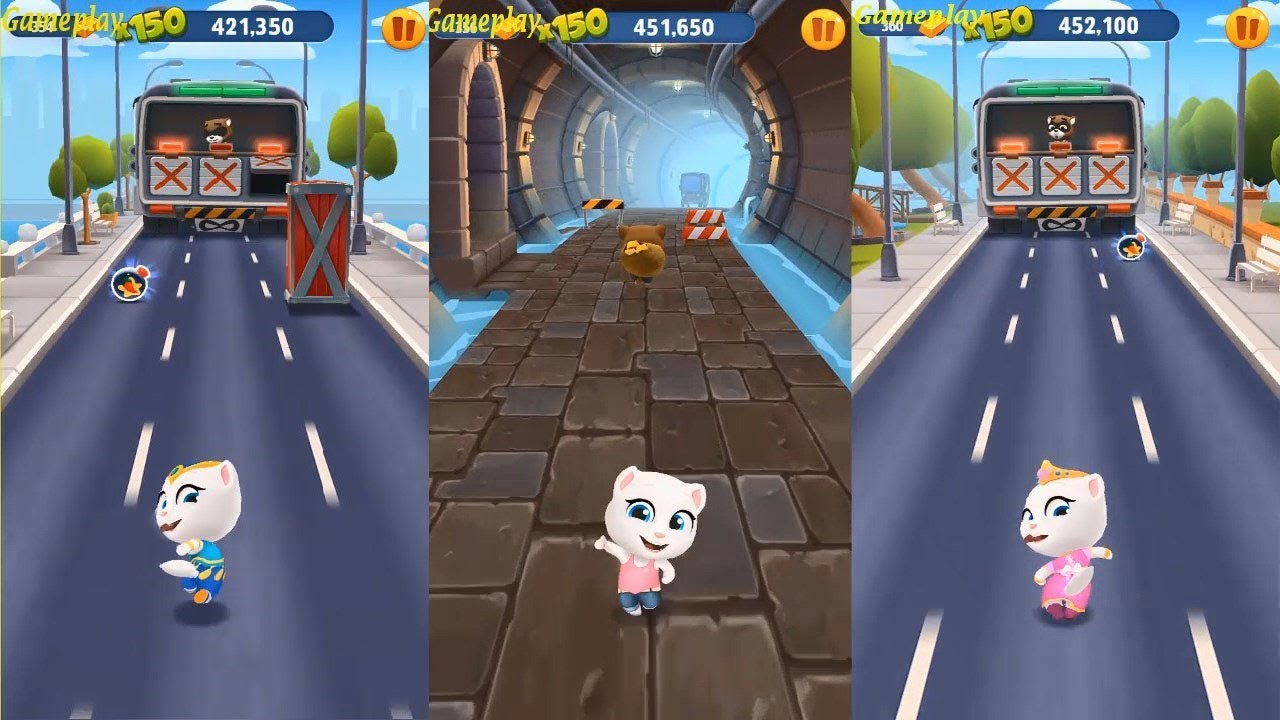 Talking Tom Gold Run Genie Angela VS Talking Angela  Princess Angela Catch The Raccoon VS Boss Fight
