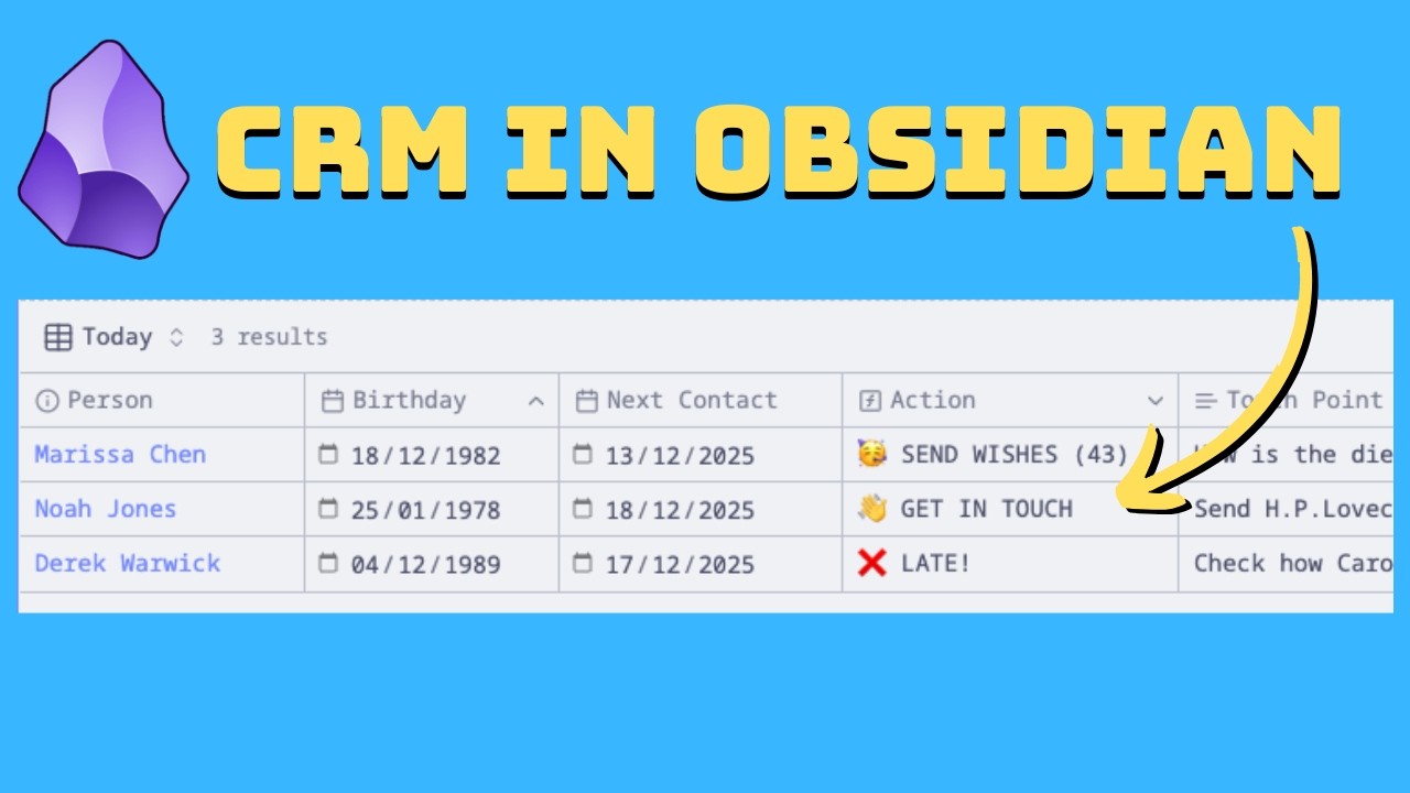 Управление контактами с помощью Obsidian Bases (настройка и рабочий процесс)