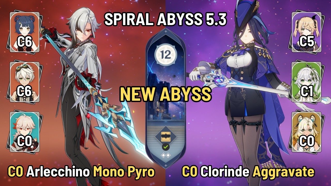 C0 Arlecchino Mono Pyro & C0 Clorinde Aggravate Team | New Spiral Abyss 5.3 | Genshin Impact
