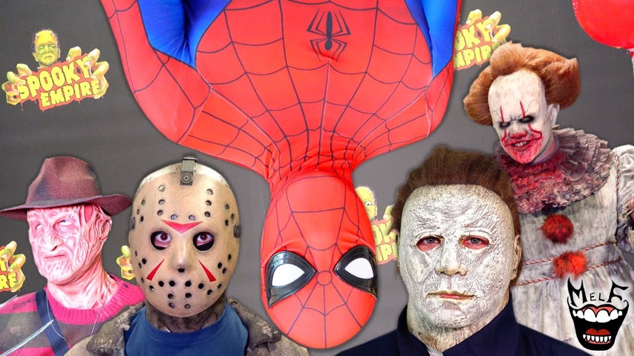 Spider-Man vs Pennywise, Freddy, Jason, Michael Myers, Jigsaw, Leatherface & Chucky at Comic Con!!