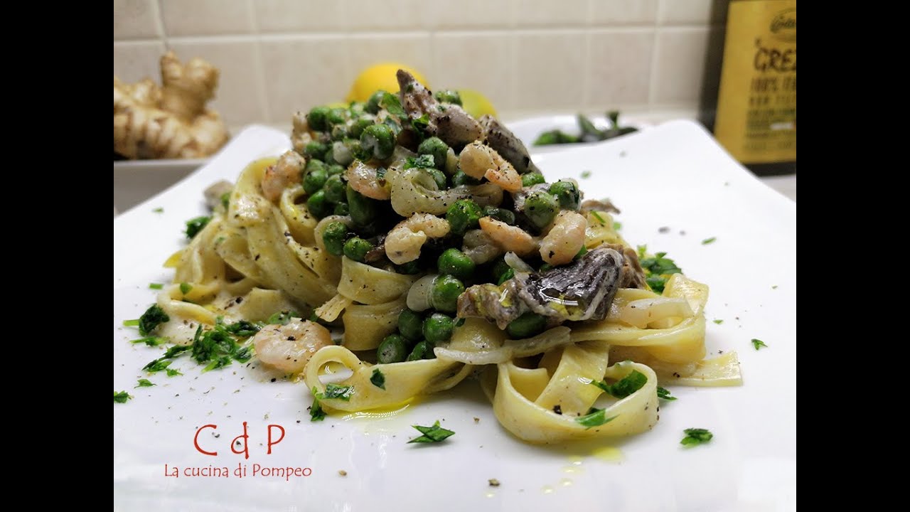 FETTUCCINEPISELLI FUNGHI E GAMBERETTI