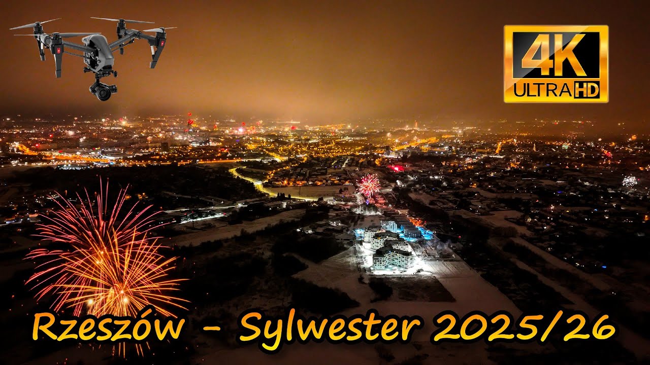 Rzeszów – fajerwerki sylwestrowe 2025/26 z perspektywy ok. Matysówki (dron 4K)