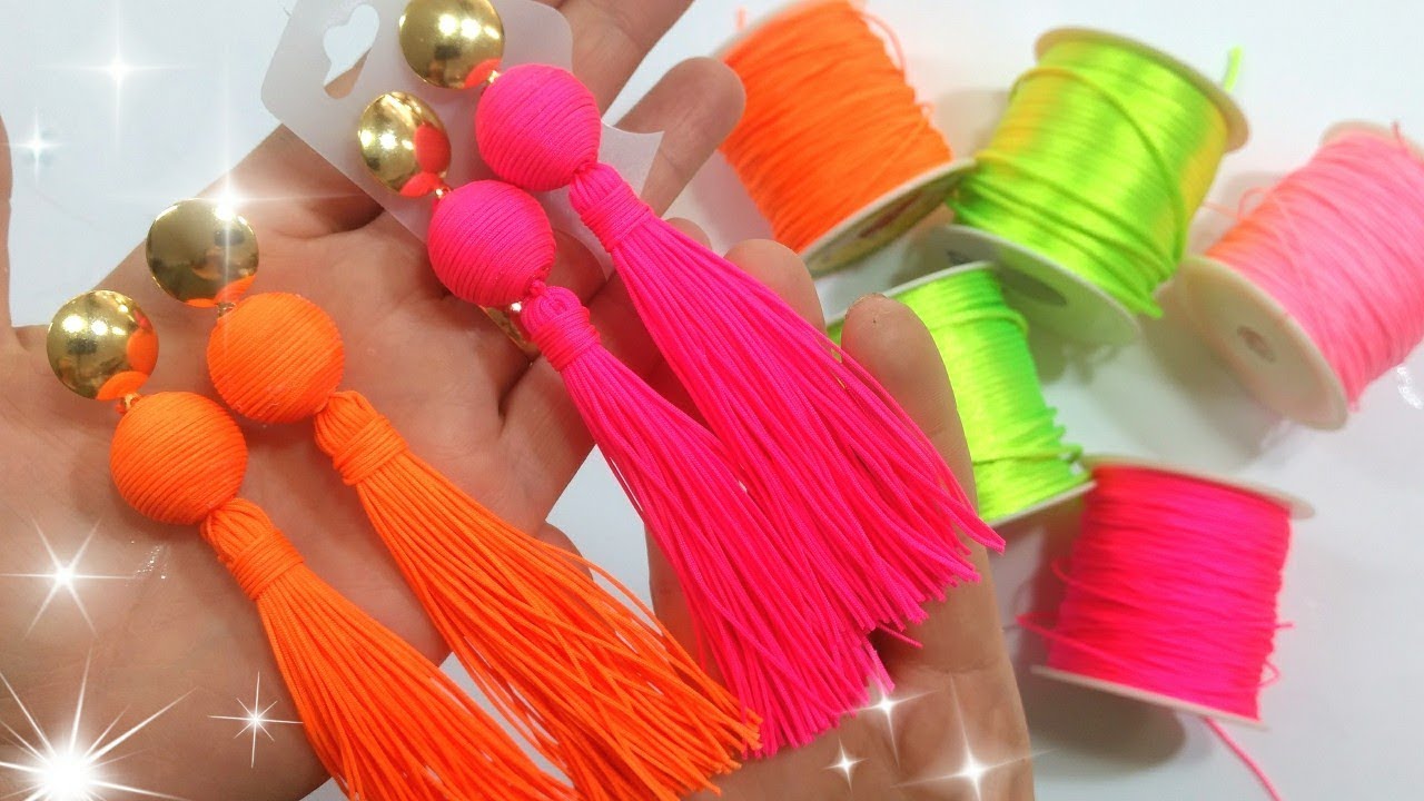 DIY BRINCOS NEON COM FIO DE SEDA