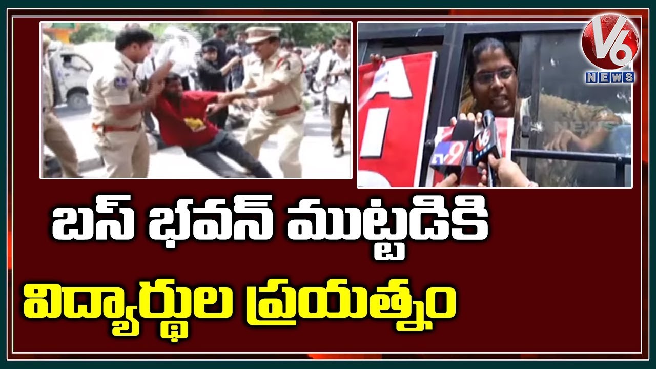 Student Unions Protest At TSRTC Bus Bhavan | V6 Telugu News