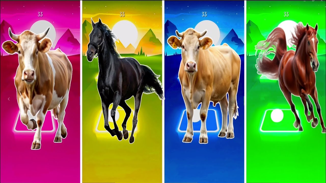 Funny Horse🐎 🆚Funny Mammoth🐘 🆚Funny Cow🐄🆚A Funny Bull Tiles Hop EDM Rush #tileshop​ i #coffindance