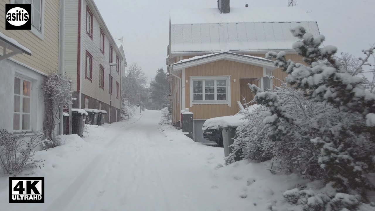 Snowfall Walk in Tampere Finland❄️🌨☃️Pispala - Beautiful residential area near the city center