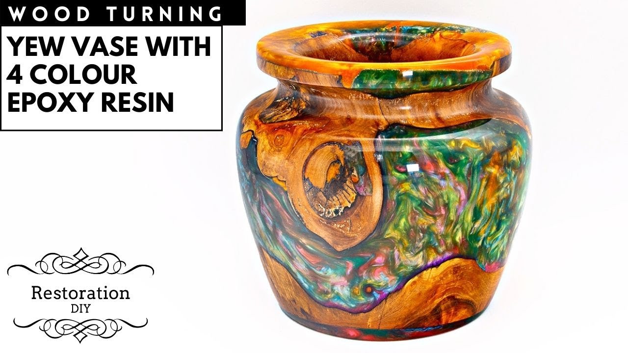 Woodturning | Yew Vase with 4 Colour Epoxy Resin | Restoration DIY