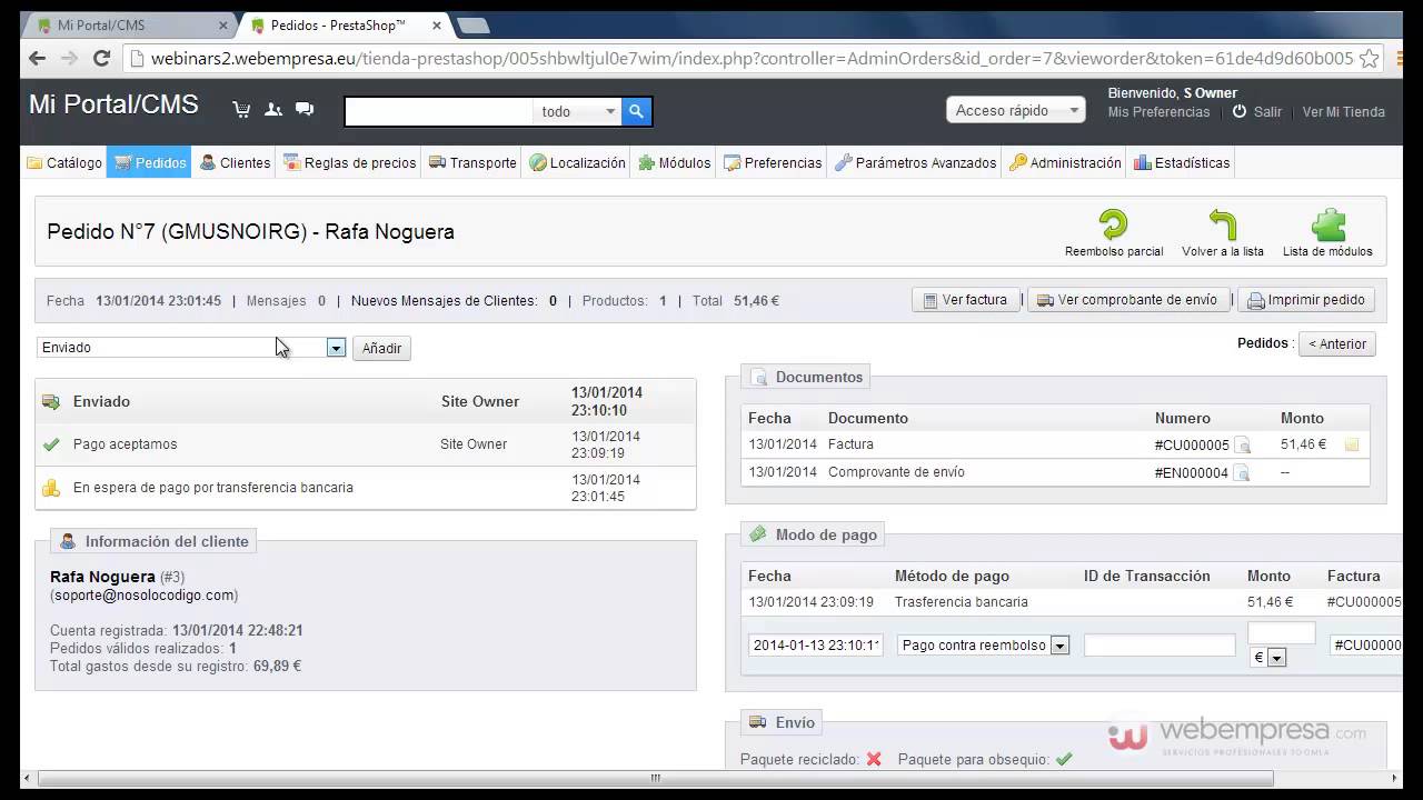 Curso Tienda PrestaShop: 4. Proceso de compra, gestión de pedidos y clientes