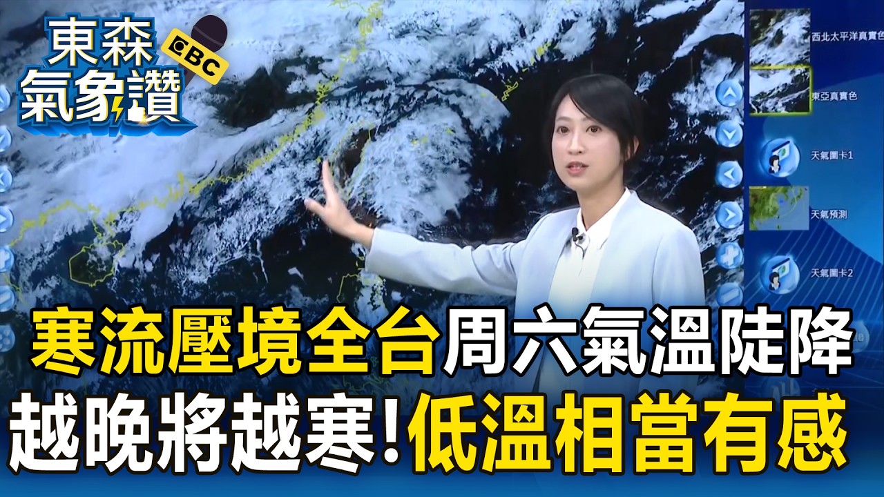 寒流壓境全台「周六氣溫陡降」！各地越晚將越寒「低溫相當有感」 【東森氣象讚】
