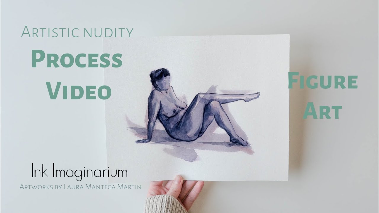 Figure art, female nude drawing with gesture brushstrokes. Watercolor painting.