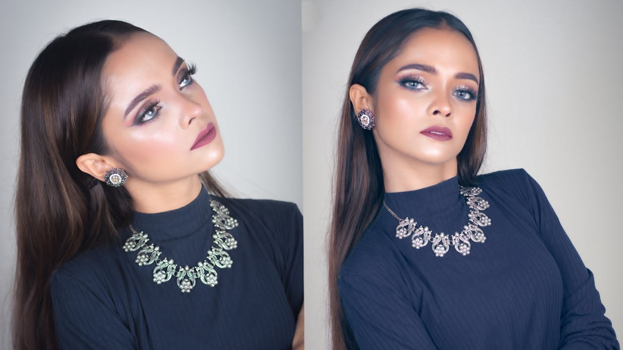 Soft Navy Blue Glitter Look || Easy Date Night Makeup Look for Western Outfit || SADIA KHAN KASAS