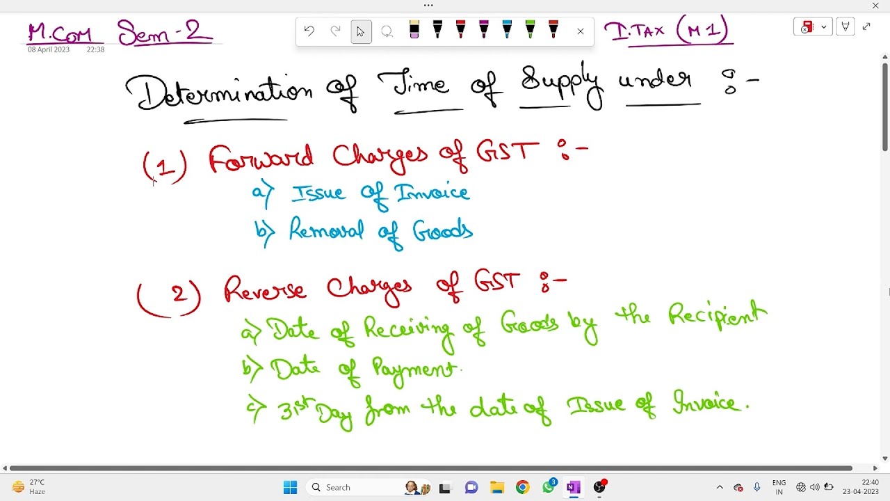 Time of Supply of Goods under Forward Charges of GST (PART-1) Indirect Tax [Module-1] M.Com CU