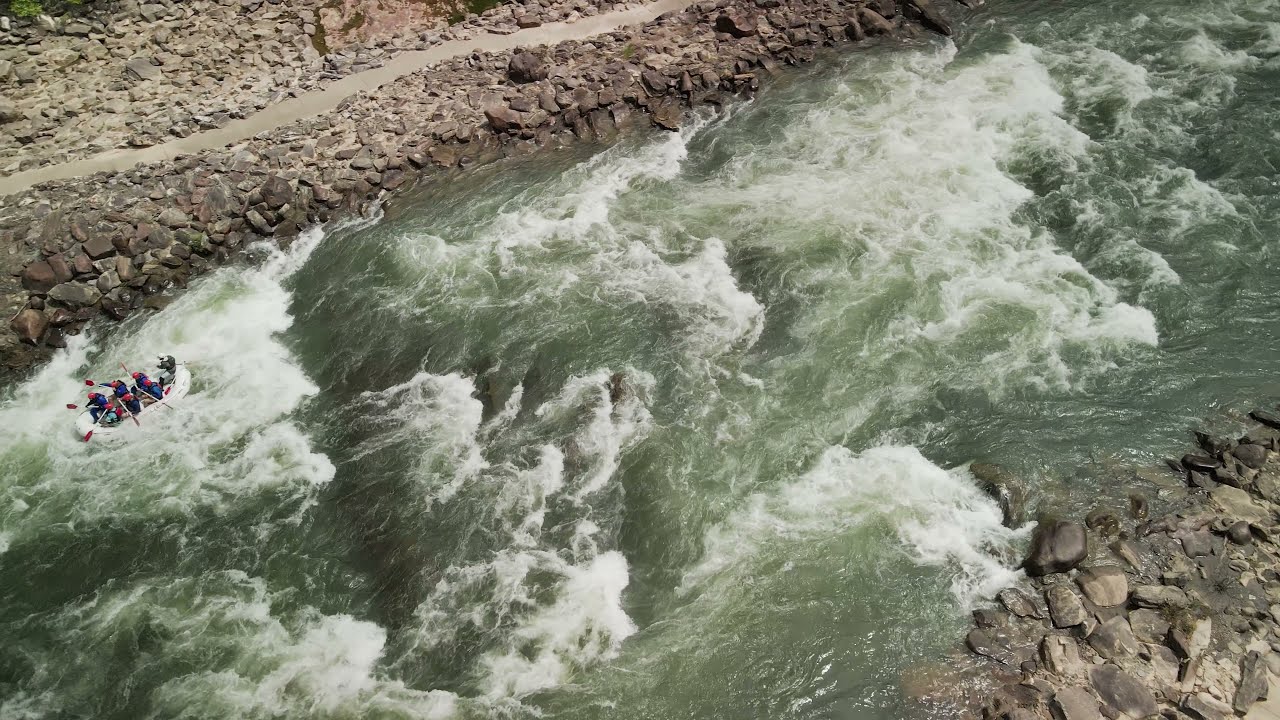 Tennessee Ocoee whitewater rafting Aerial Footage. Site of the 1996 Olympic Canoe Kayak Competition