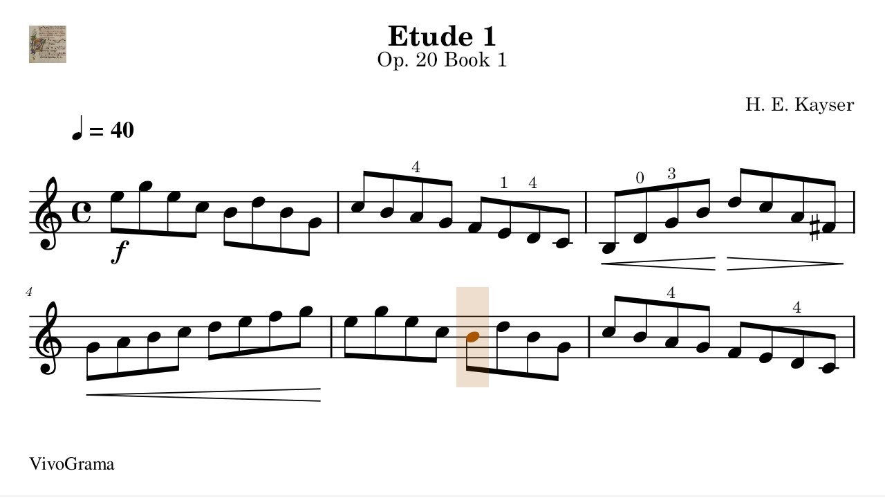 🎼 Etude 1 Op. 20 - Kayser - Partitura Violín. Práctica Tempo Progresivo