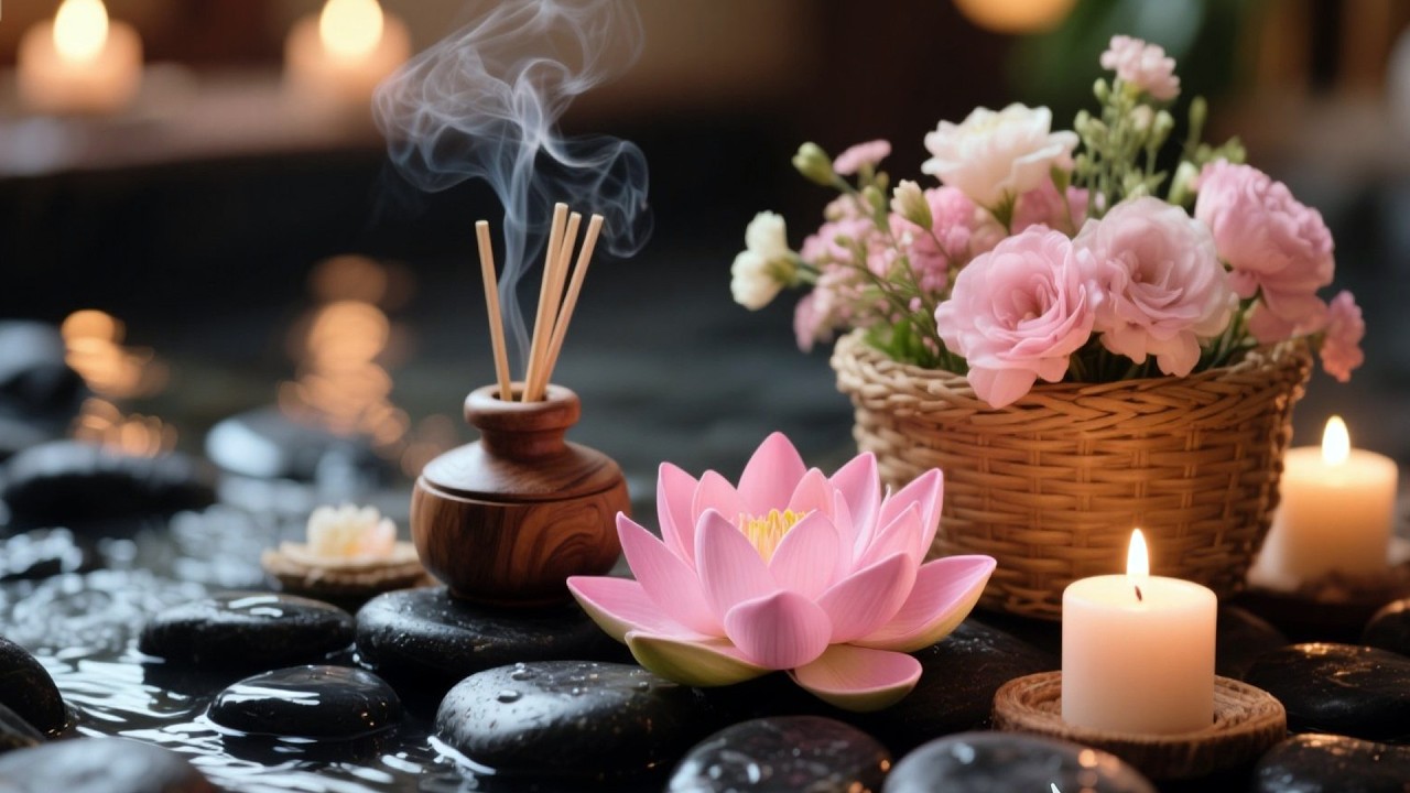 SPA RELAXATION MUSIC WITH FLOWING WATER AND GENTLE PIANO