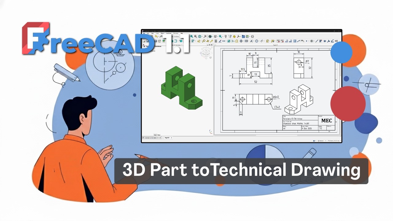 Учебное пособие по техническому черчению в FreeCAD 1.1: Создание полного чертежа из 3D-модели.