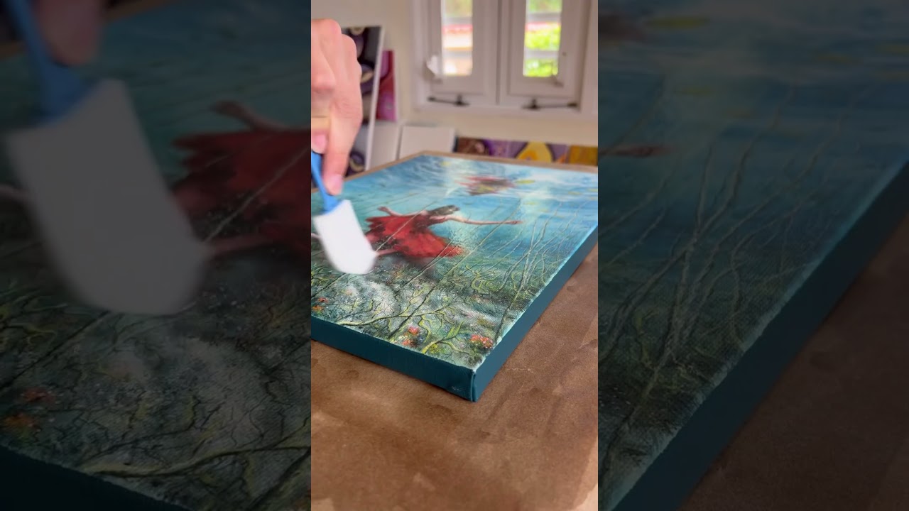 Sealing my artwork with gloss varnish 🖼️ #shorts #acrylicpainting #art #painting #artwork