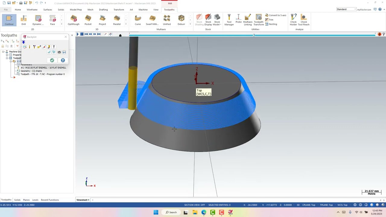 Tutorial MasterCam 2023 Taper angle on Contour 2d