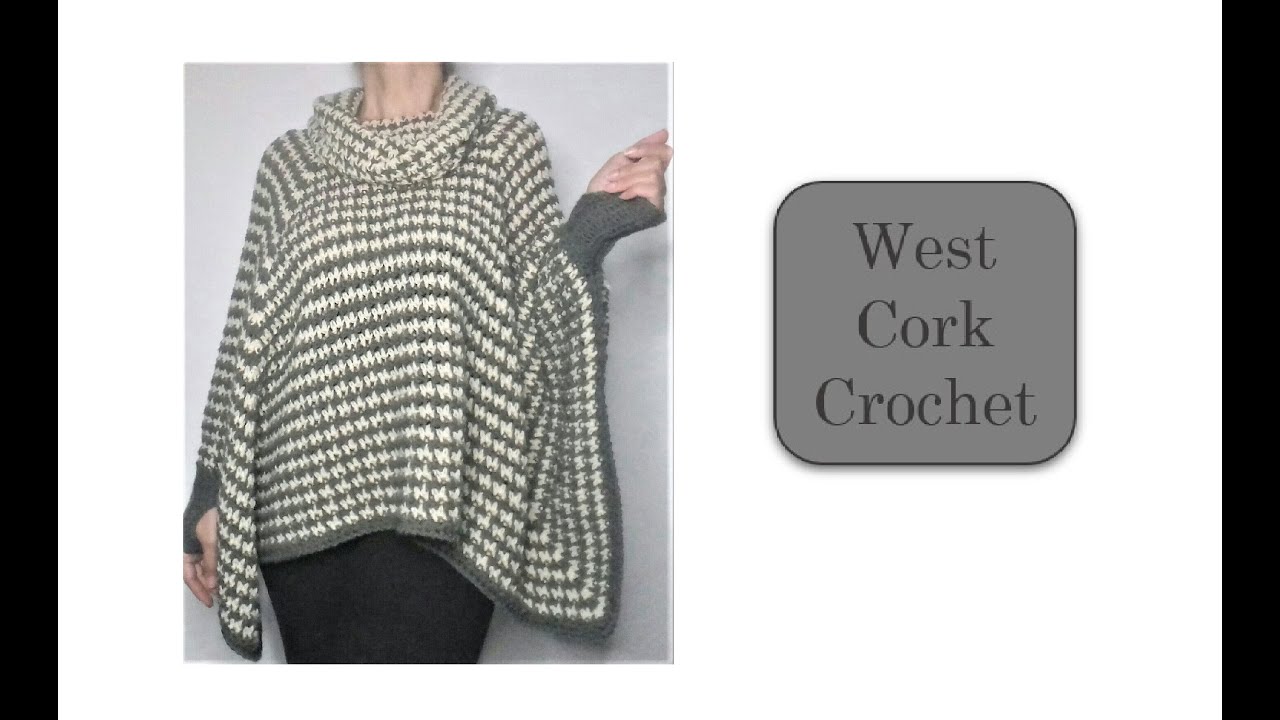 Crochet tutorial, Easy, top down, cowl neck, hounds tooth poncho - Any size
