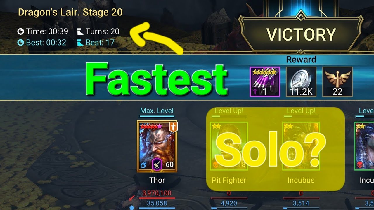 Dragon 20 normal - speed run SOLO Thor + food  Raid Shadow Legends