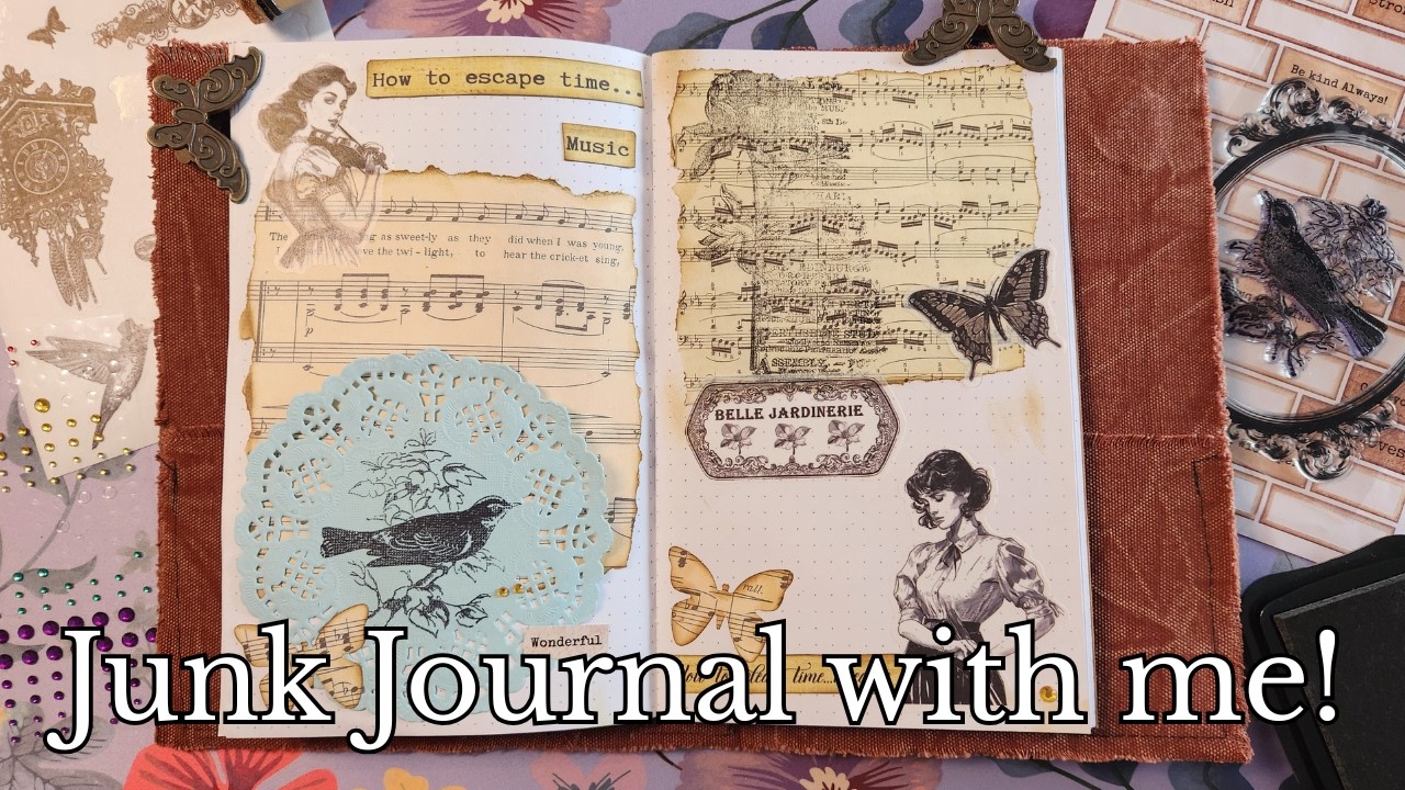 Music Junk Journal Spread | Junk Journal With Me | Music Themed Vintage Spread  Fill the Page Friday