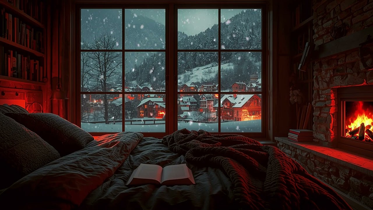 You’ll Fall Asleep in 5 Minutes ❄️ Cozy Cabin Fireplace & Snowfall Outside Window (No Wind)