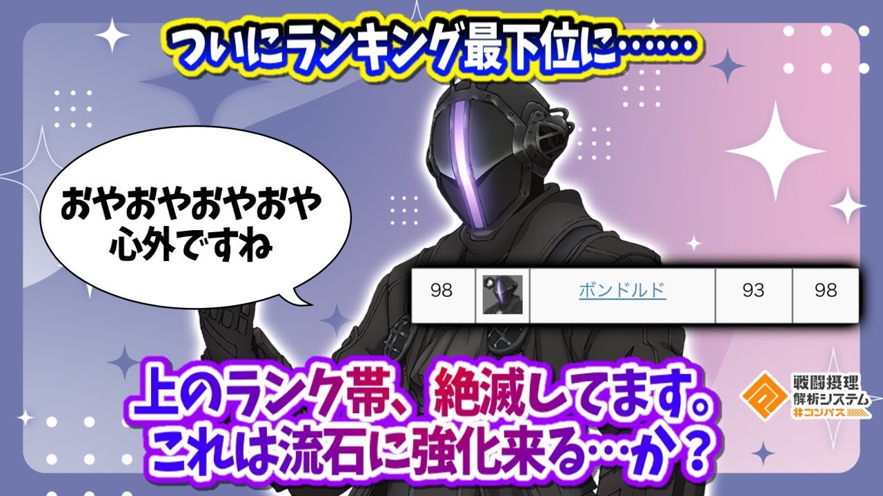 遂に全ヒーロー中、総合最下位に...下と上のランクで使用率3倍の差...上のランクの勝率壊滅的です。【#コンパス】