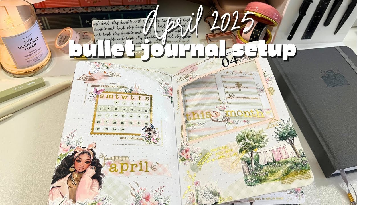 Оформление ежедневника Bullet Journal на апрель 2025 года | Симпатичный и простой разворот на под...